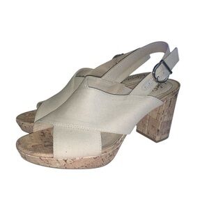 LifeStride Lara Women's High‎ Heel Sandals In Tan Fabric Upper Size 7.5